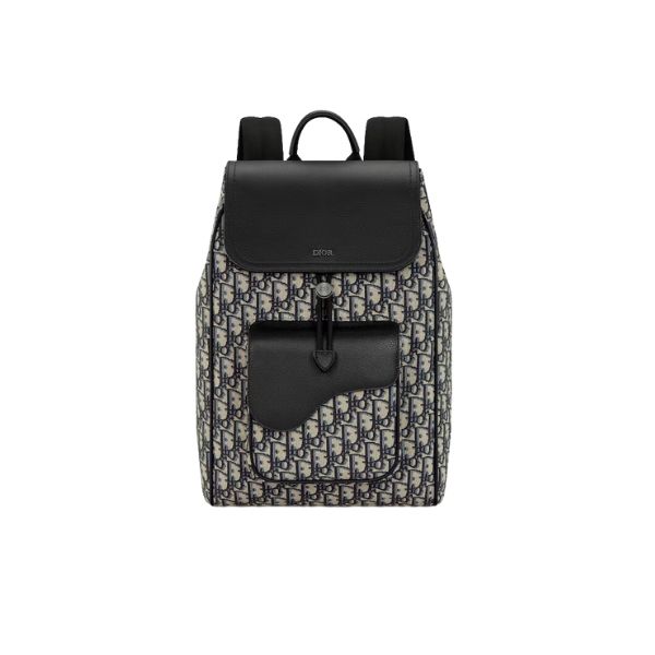 DIOR SADDLE BACKPACK OBLIQUE JACQUARD AND GRAINED LEATHER BLACK 40CM 1ADBA041YKS H27E