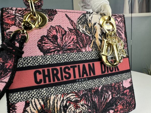 DIOR MEDIUM LADY D LITE BAG PINK MULTICOLOR TOILE DE JOUY VOYAGE EMBROIDERY 24CM M0565OEUPM45E - Image 6