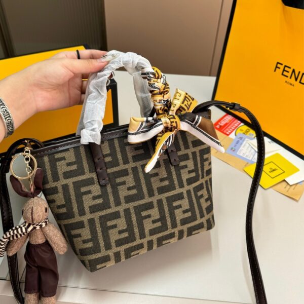 FENDI MINI ROLL FF JACQUARD MINI BAG BROWN 18CM - Image 3