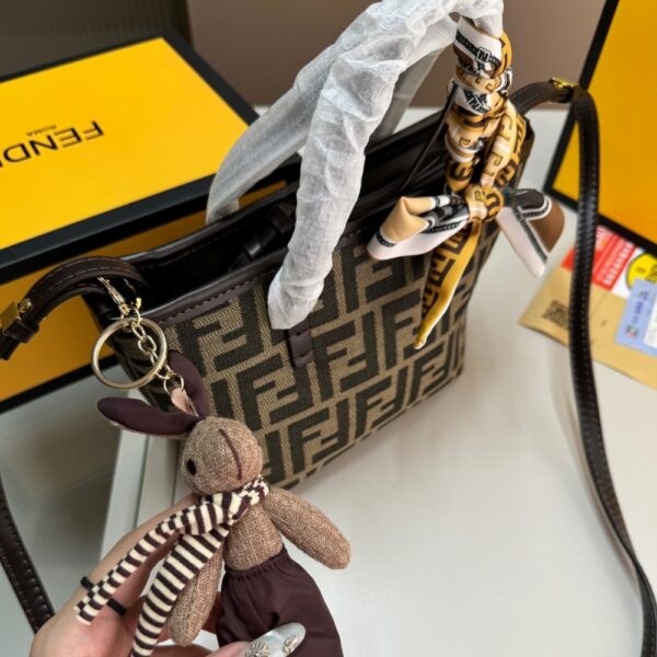 FENDI MINI ROLL FF JACQUARD MINI BAG BROWN 18CM - Image 5