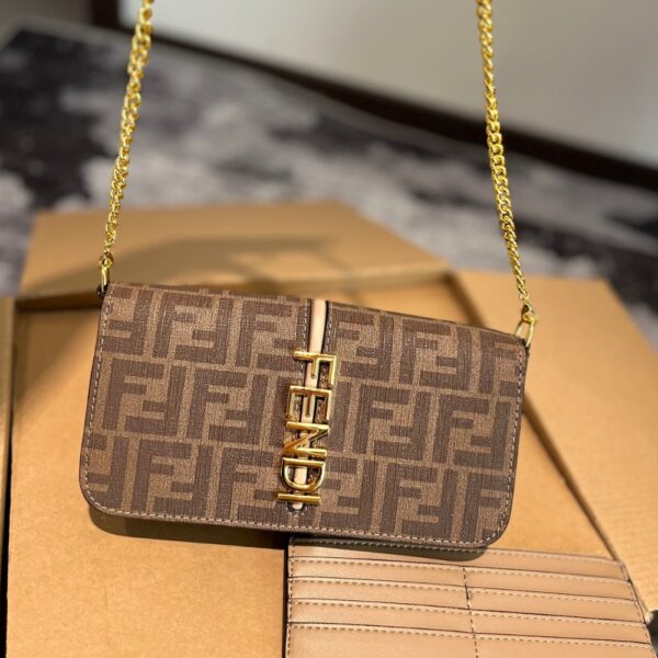 FENDI FENDIGRAPHY FF FABRIC WALLET ON CHAIN BROWN 21CM 8BS076 AD23 - Image 2