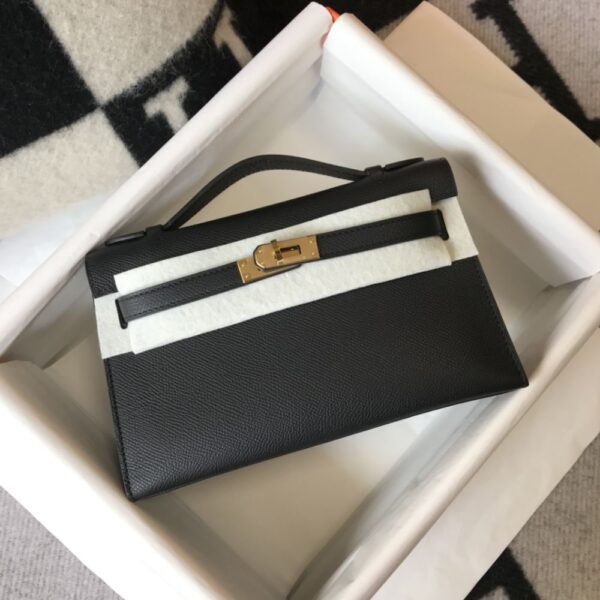 HERMES MINI KELLY POCHETTE GOLD TONED HARDWARE BLACK 22CM - Image 2