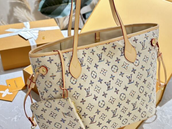LOUIS VUITTON NEVERFULL MM MONOGRAM JACQUARD FABRIC MULTICOLOR BEIGE 32CM M24905 - Image 5