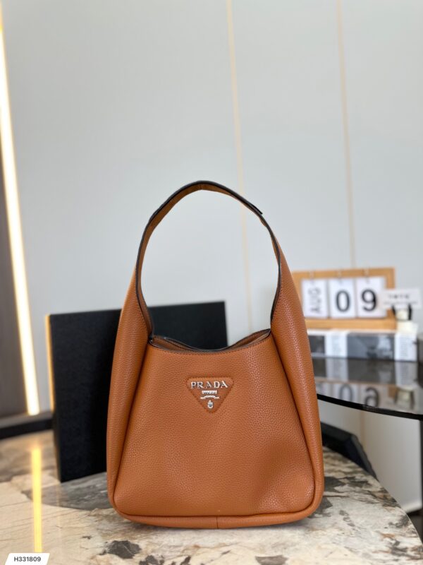 PRADA VITELLO DAINO DYNAMIQUE SMALL HOBO BROWN 23CM - Image 2