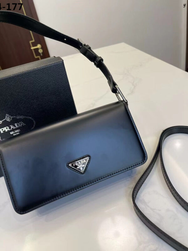 PRADA BRUSHED LEATHER PRADA FEMME BAG BLACK 22CM 1BD323 ZO6 F0002 V HOO - Image 2