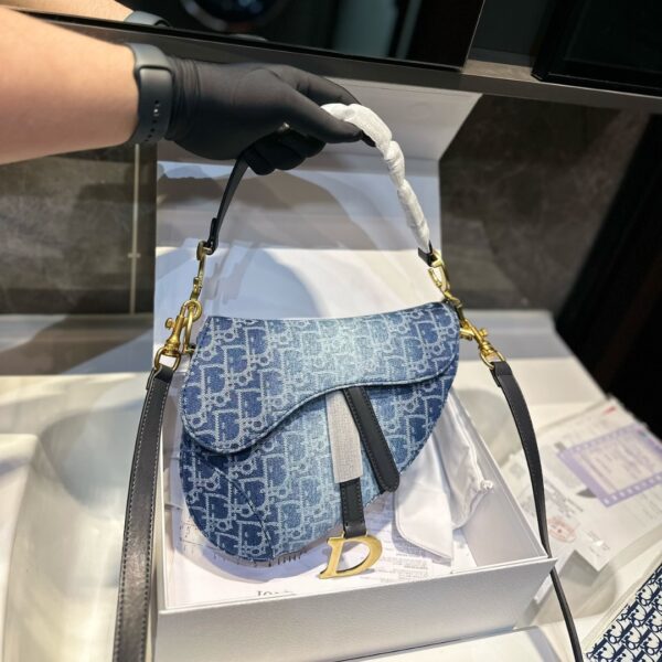 DIOR SADDLE BAG WITH STRAP OBLIQUE JACQUARD BLUE DENIM 25CM M0455CDCE M49E - Image 2