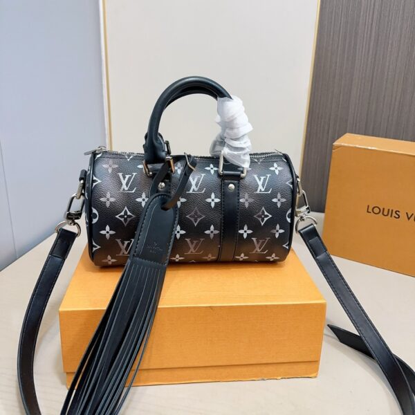 LOUIS VUITTON KEEPALL BANDOULIÈRE 25 BAG MONOGRAM BRUSHED BLACK 25CM M11595 - Image 9