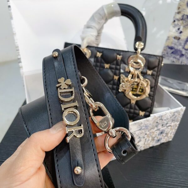 DIOR SMALL LADY DIOR BAG CANNAGE WITH GOLD FINISH BUTTERFLY STUDS BLACK 20CM M0531ONHZ M900 - Image 2