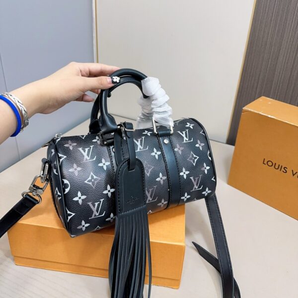 LOUIS VUITTON KEEPALL BANDOULIÈRE 25 BAG MONOGRAM BRUSHED BLACK 25CM M11595 - Image 6