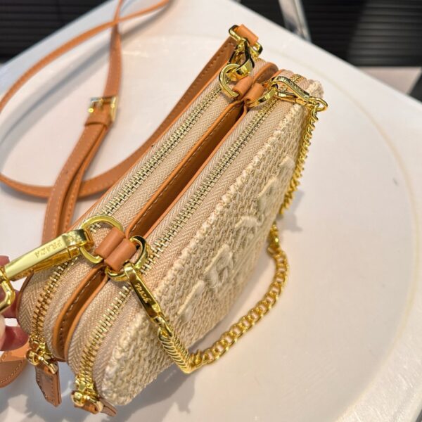 PRADA CROCHET AND LEATHER MINI BAG NATURAL 18CM 1BC543 2A2T F0018 V YUO - Image 7