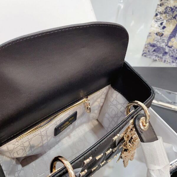 DIOR SMALL LADY DIOR BAG CANNAGE WITH GOLD FINISH BUTTERFLY STUDS BLACK 20CM M0531ONHZ M900 - Image 6