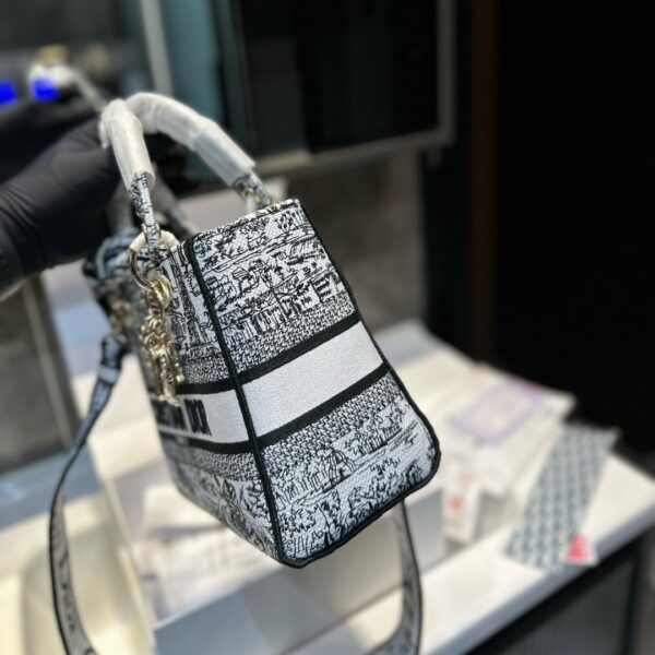 DIOR MEDIUM LADY D LITE BAG PARIS ALLOVER EMBROIDERY WHITE AND BLACK 24CM M0565OEGI M933 - Image 6