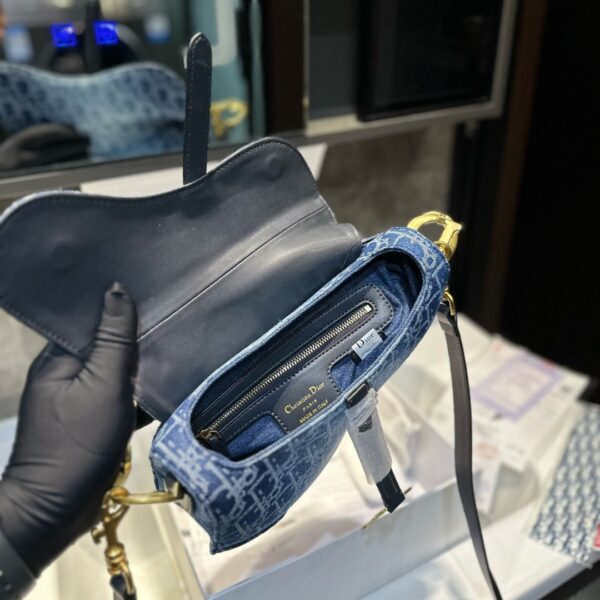 DIOR SADDLE BAG WITH STRAP OBLIQUE JACQUARD BLUE DENIM 25CM M0455CDCE M49E - Image 7