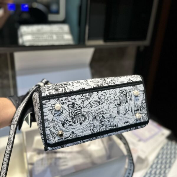 DIOR MEDIUM LADY D LITE BAG PARIS ALLOVER EMBROIDERY WHITE AND BLACK 24CM M0565OEGI M933 - Image 8