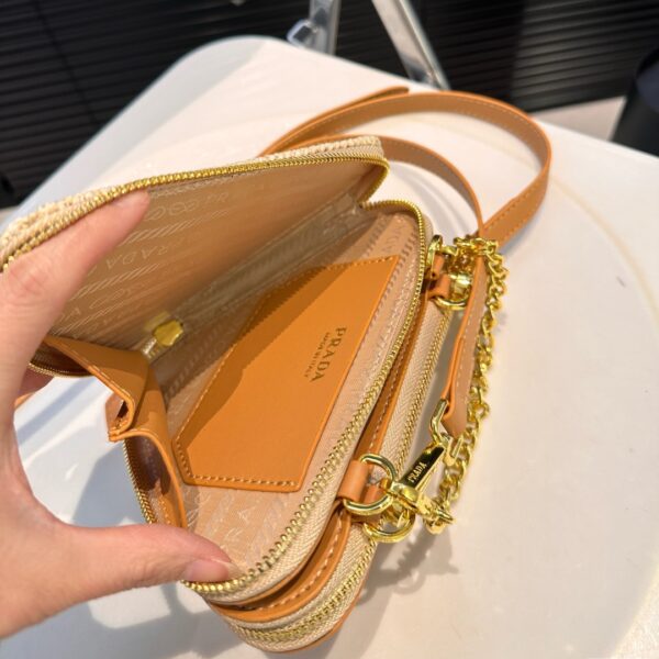 PRADA CROCHET AND LEATHER MINI BAG NATURAL 18CM 1BC543 2A2T F0018 V YUO - Image 8