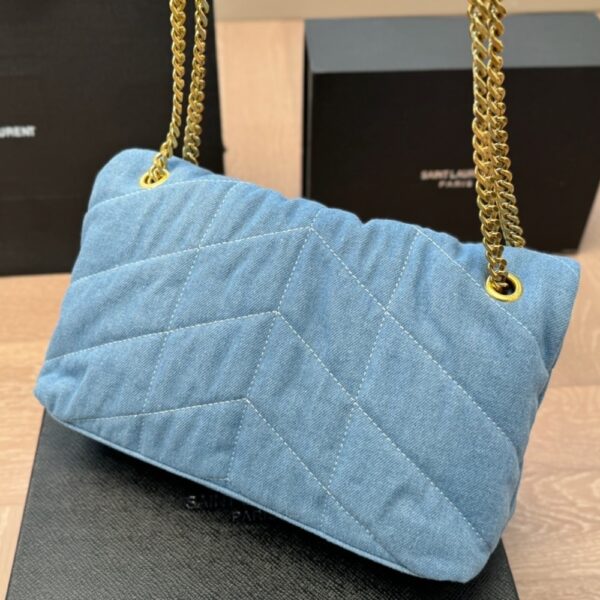 SAINT LAURENT LOULOU PUFFER SMALL SHOULDER BAG IN BLUE DENIM 28CM - Image 6