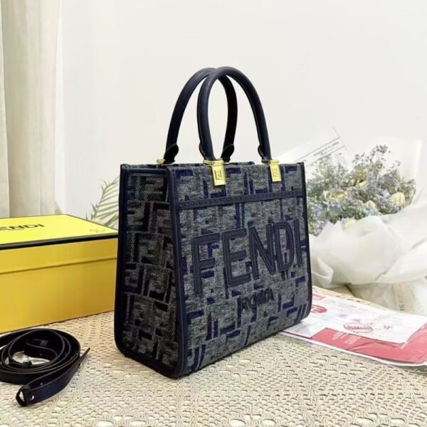 FENDI SUNSHINE SMALL FF CHENILLE SHOPPER DARK BLUE 26CM 8BH394ASU0F1PQK - Image 3