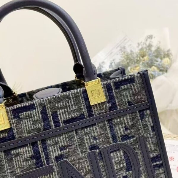 FENDI SUNSHINE SMALL FF CHENILLE SHOPPER DARK BLUE 26CM 8BH394ASU0F1PQK - Image 6