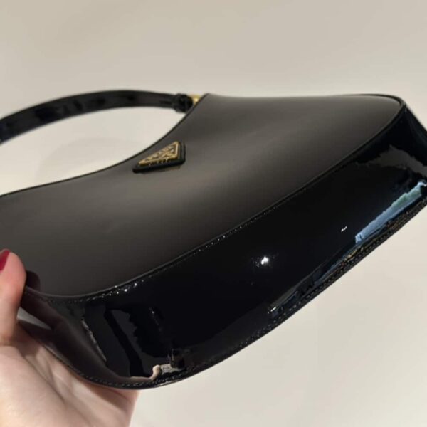 PRADA CLEO PATENT LEATHER BAG BLACK 27CM 1BC169 069 F03KJ V HOO - Image 9