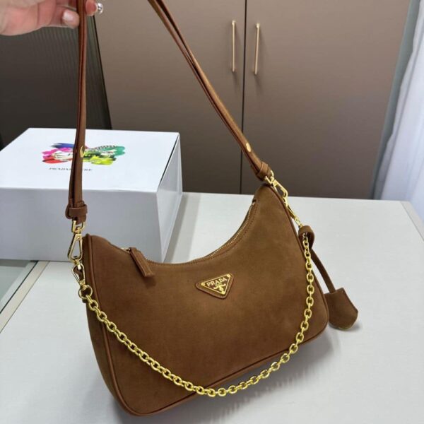 PRADA RE EDITION MINI SUEDE SHOULDER BAG BROWN 28CM - Image 2