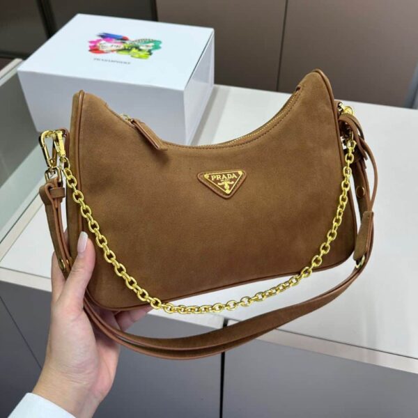 PRADA RE EDITION MINI SUEDE SHOULDER BAG BROWN 28CM - Image 3
