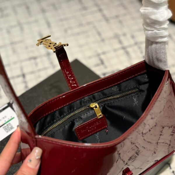SAINT LAURENT LE 5 A 7 PATENT HOBO BAG IN SHINY LEATHER WINE RED 25CM - Image 9
