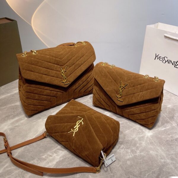 SAINT LAURENT CINNAMON LOULOU MEDIUM CHAIN BAG IN SUEDE BROWN 23CM - Image 3
