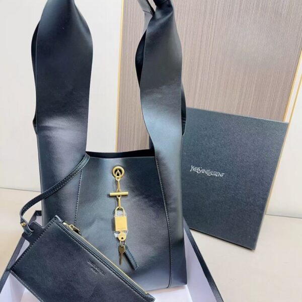 SAINT LAURENT LEATHER SHOULDER BAG WITH PADLOCK DETAIL BLACK 27CM - Image 2