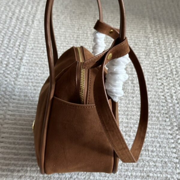 PRADA SUEDE HAND BAG COCOA BROWN 26CM 1BA451 2C4S F0324 V OVO - Image 4