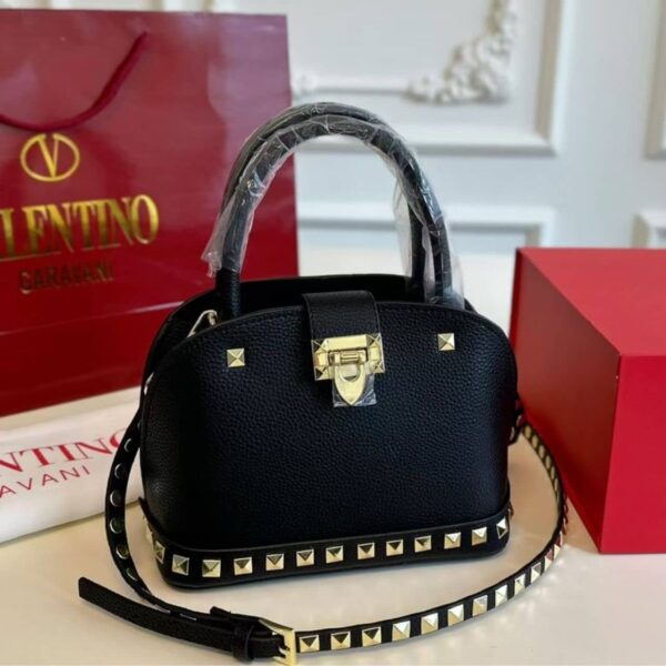 VALENTINO GARAVANI ROCKSTUD HANDBAG IN GRAINY LEATHER BLACK 21CM - Image 3