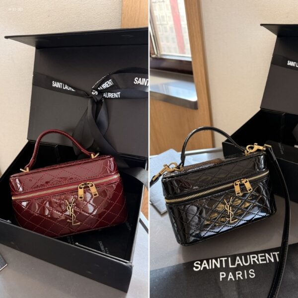 SAINT LAURENT GANY VANITY BAG IN PATENT LEATHER WINE RED 19CM - Image 3
