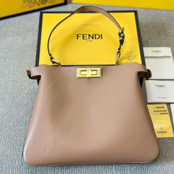 FENDI PEEKABOO SOFT MEDIUM LEATHER BAG DOVE GREY 33CM - Image 2