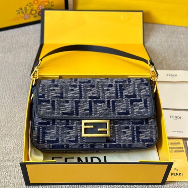 FENDI BAGUETTE FF CHENILLE BAG DARK BLUE 27CM - Image 2
