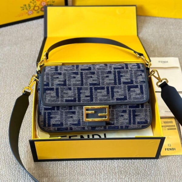 FENDI BAGUETTE FF CHENILLE BAG DARK BLUE 27CM - Image 3