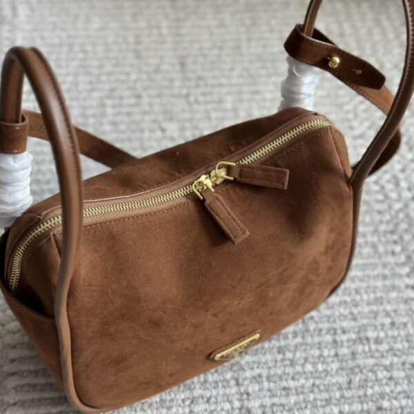 PRADA SUEDE HAND BAG COCOA BROWN 26CM 1BA451 2C4S F0324 V OVO - Image 2
