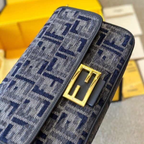 FENDI BAGUETTE FF CHENILLE BAG DARK BLUE 27CM - Image 4