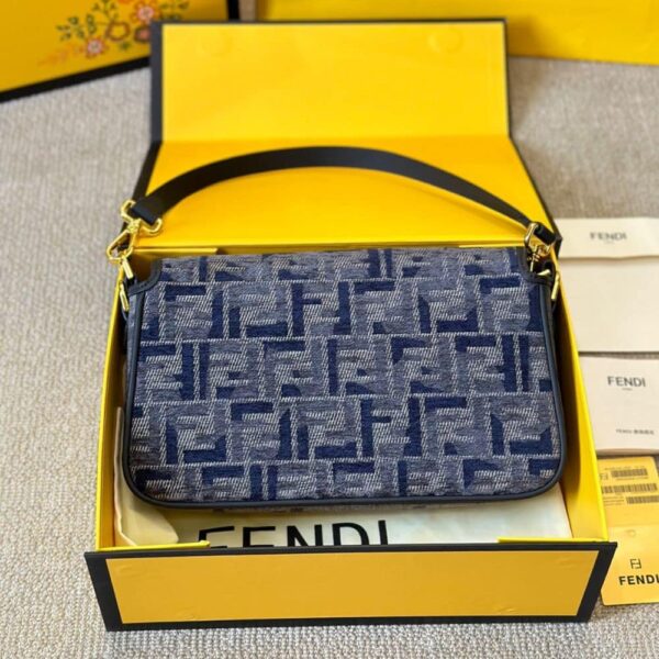 FENDI BAGUETTE FF CHENILLE BAG DARK BLUE 27CM - Image 5