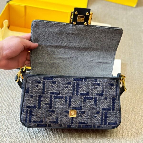 FENDI BAGUETTE FF CHENILLE BAG DARK BLUE 27CM - Image 6