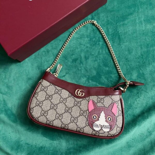 GUCCI GG MINI BAG WITH CAT DETAIL BEIGE AND DARK BROWN 19CM - Image 8