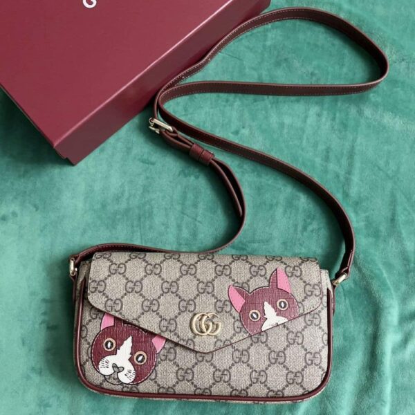 GUCCI GG MINI SHOULDER BAG WITH CAT DETAIL BEIGE AND DARK BROWN 22CM - Image 2