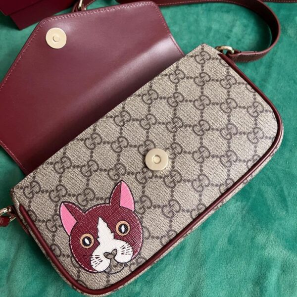 GUCCI GG MINI SHOULDER BAG WITH CAT DETAIL BEIGE AND DARK BROWN 22CM - Image 4