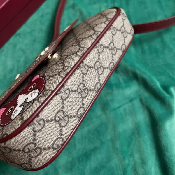 GUCCI GG MINI SHOULDER BAG WITH CAT DETAIL BEIGE AND DARK BROWN 22CM - Image 7