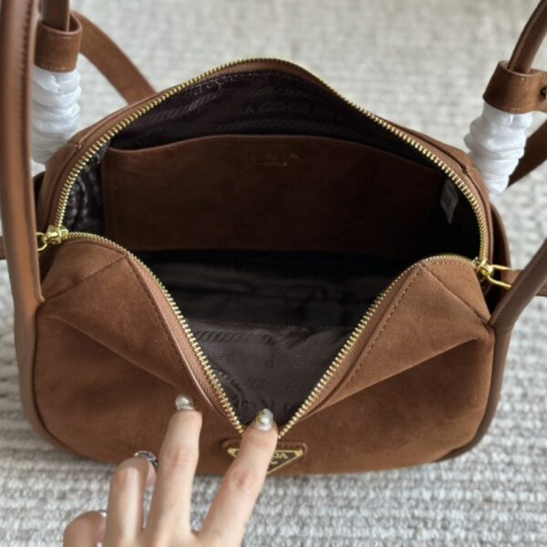 PRADA SUEDE HAND BAG COCOA BROWN 26CM 1BA451 2C4S F0324 V OVO - Image 6