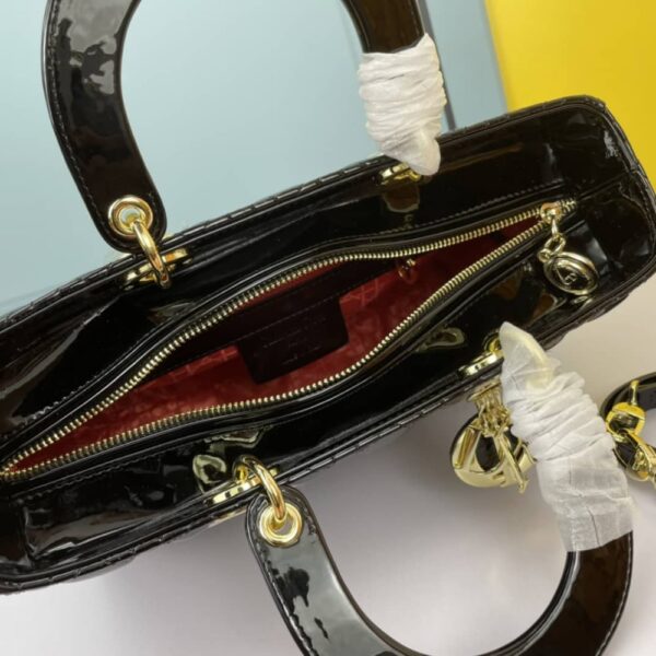 DIOR LADY DIOR PATENT CANNAGE LEATHER BAG BLACK 32CM - Image 9