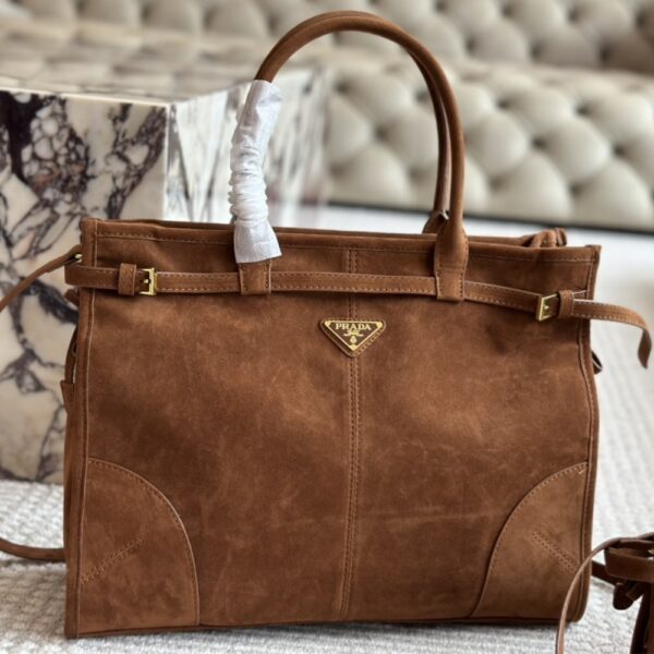 PRADA LARGE SUEDE HANDBAG COCOA BROWN 38CM - Image 2