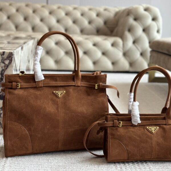 PRADA LARGE SUEDE HANDBAG COCOA BROWN 38CM - Image 3