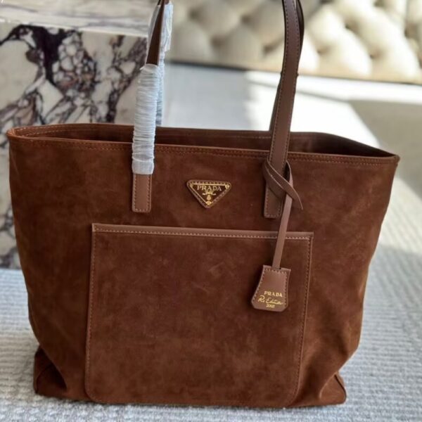 PRADA SUEDE DOUBLE TOTE BAG COCOA BROWN 35CM - Image 2