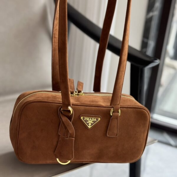 PRADA SUEDE SHOULDER BAG COCOA BROWN 29CM - Image 3