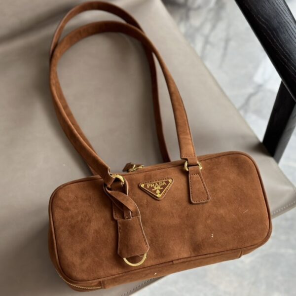 PRADA SUEDE SHOULDER BAG COCOA BROWN 29CM - Image 5