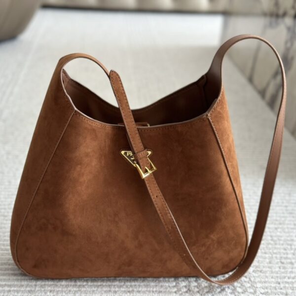 PRADA LARGE SUEDE SHOULDER BAG COCOA BROWN 34CM - Image 6